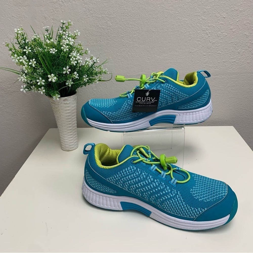 Orthfeet “Coral” Turquoise and Yellow Sneakers Size 8.5 Extra Wide